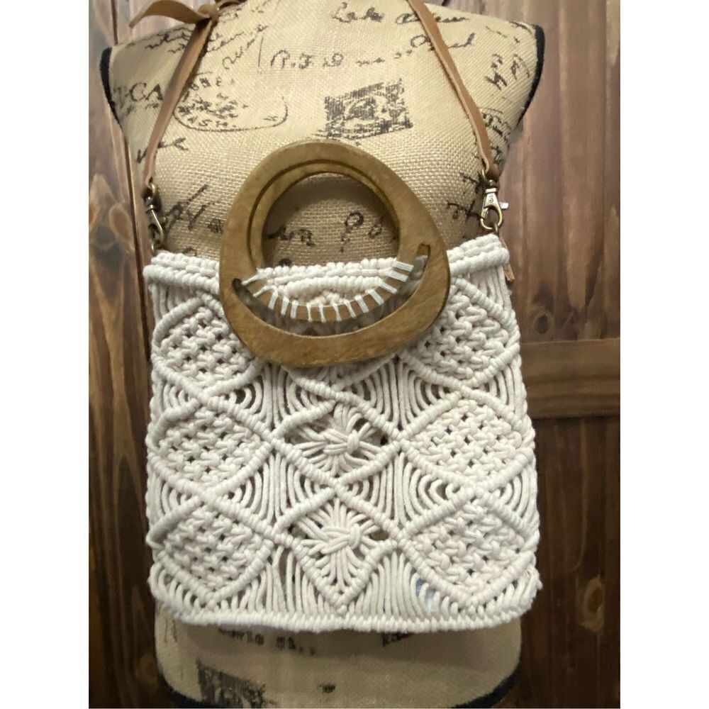 World Market Exclusive Boho Crochet and Wood Crossbody Purse Bag